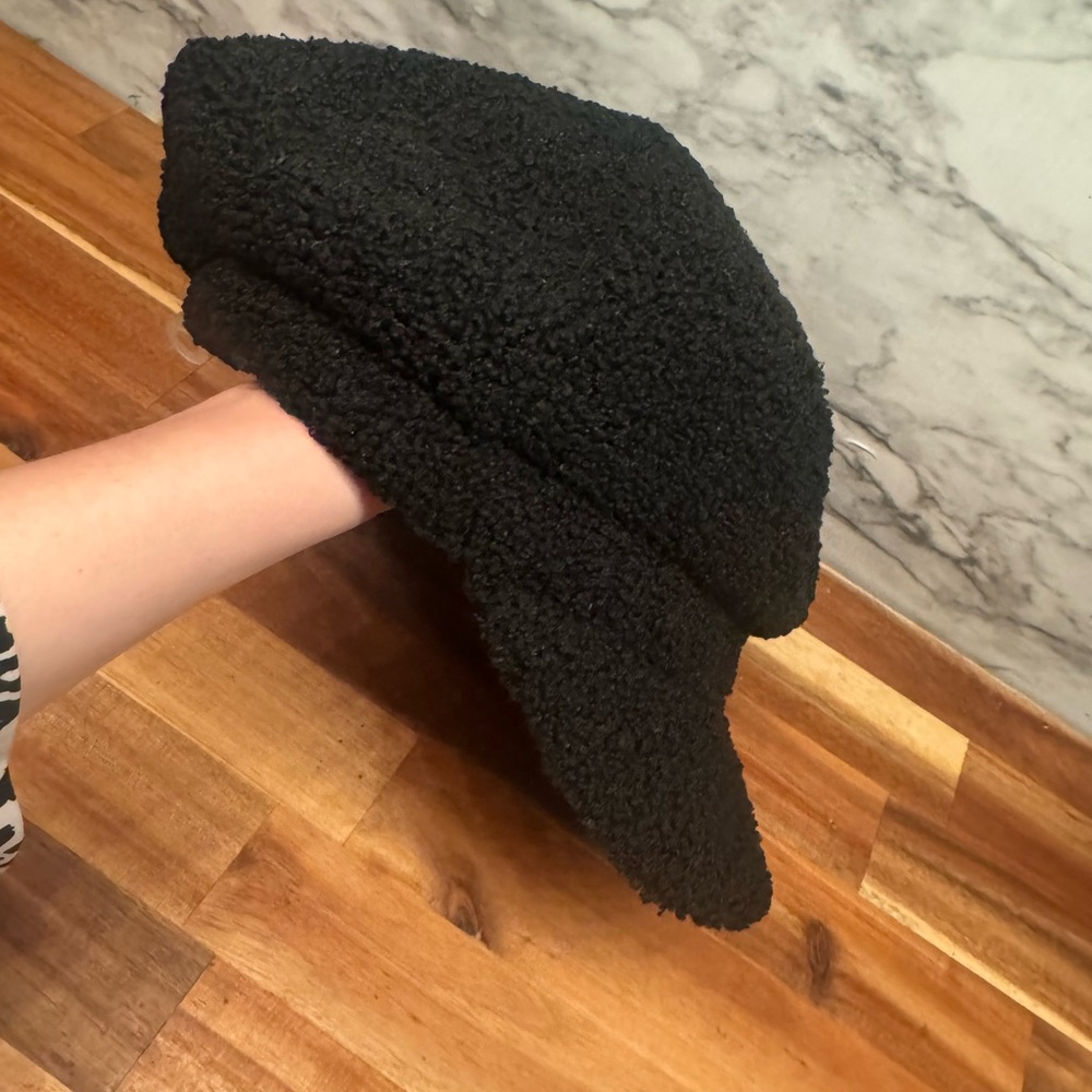 NWT fuzzy black Cabbie Hat